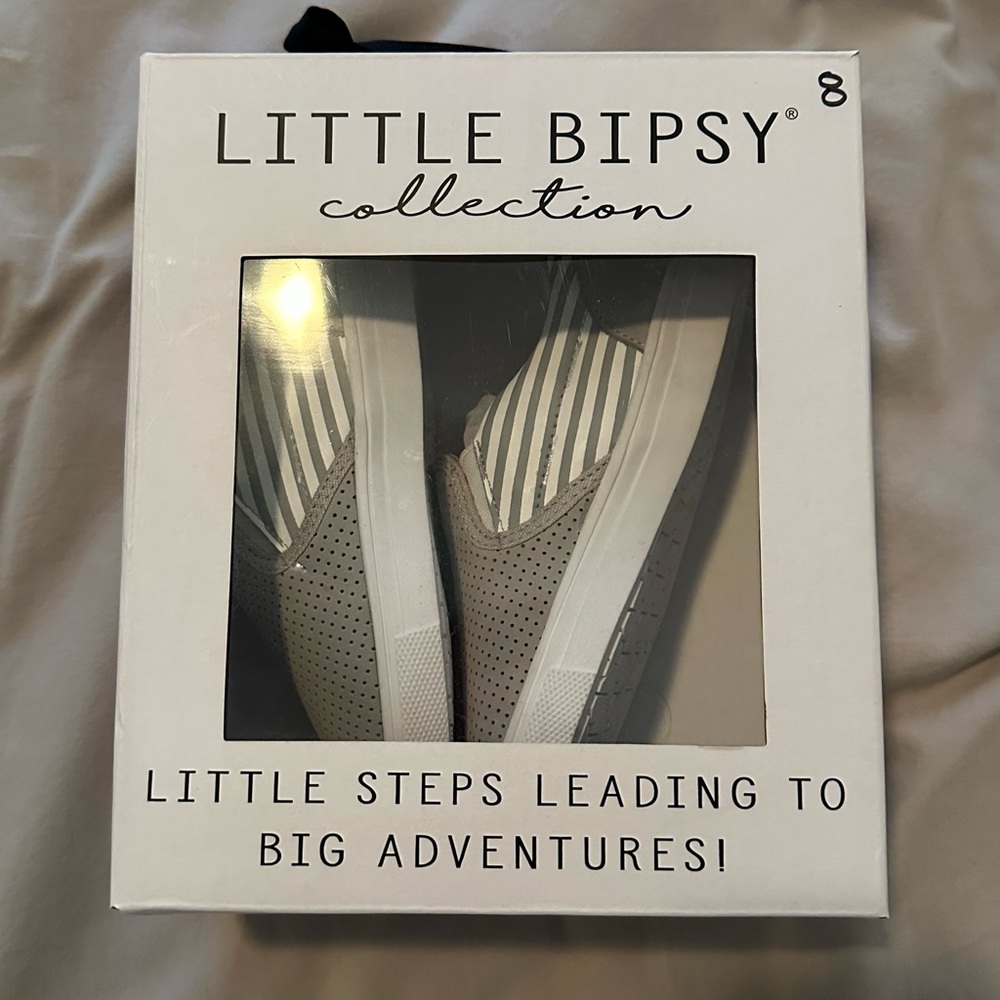 New Little Bipsy Slides in Grey and White Stripe - Size 8 (3-4T on box)
